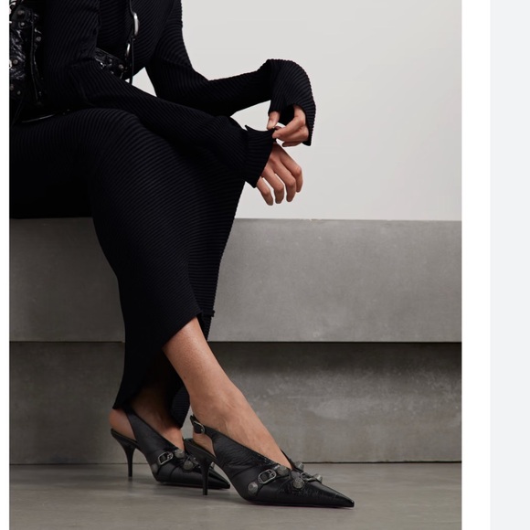Final price Balenciaga Cagole leather pointed toe slingback black textured stud - Picture 1 of 12